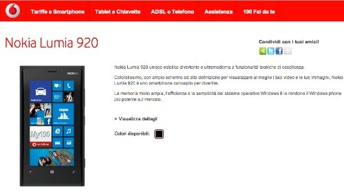 Nokia Lumia 920: ecco l'offerta dedicata di Vodafone