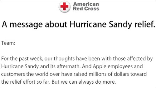 Apple dona 2,5 milioni alle vittime dell'uragano Sandy