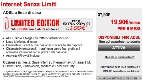 Telecom Italia: 100 euro di extra sconto a chi si abbonerà a Internet Senza Limiti