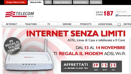 Telecom Italia: un modem WiFi in regalo per chi sottoscriverà Internet Senza Limiti