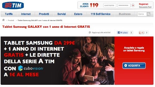 TIM: un anno di Internet gratis per chi acquisterà un tablet PC Samsung