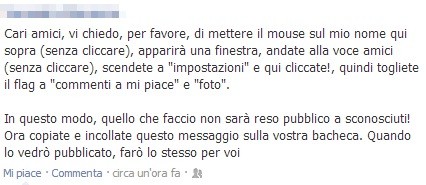 Bufala che circola su Facebook Bufala che circola su Facebook