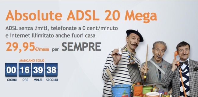 Absolute ADSL 20 Mega a 29,95 euro per sempre