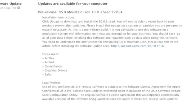 Nuova beta  OS X Mountain Lion 10.8.3 build 12D54 rilasciata agli sviluppatori
