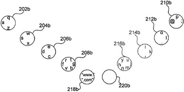 Un'immagine dal brevetto Google per le tastiere touch del futuro (USPTO)