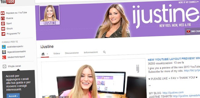 YouTube, nuovo look per i canali