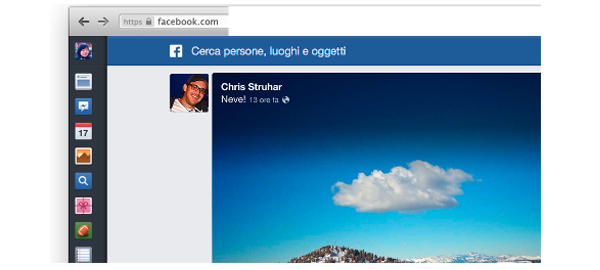 Il nuovo feed di Facebook: icone sulla sinistra, immagini più grandi, il motore Graph Search in evidenza in alto.