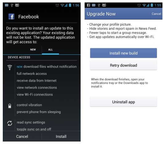 Update Facebook per Android