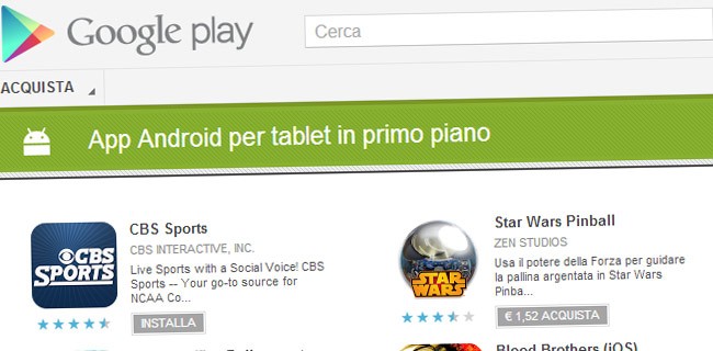 Google Play, spunta la sezione 