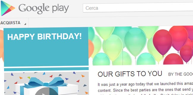 Google Play compie un anno, sconti per festeggiare