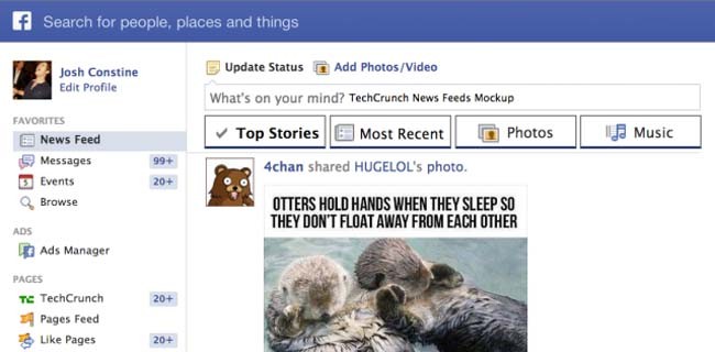 Notizie di Facebook, più foto e musica