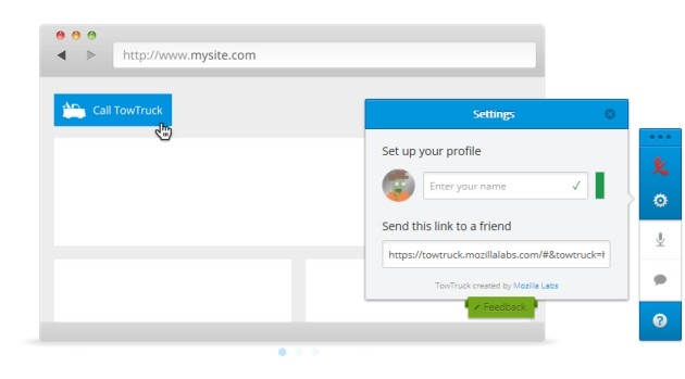 La barra laterale di TowTruck da cui si attiva la collaborazione in real-time.