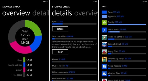 Storage Check mostra in dettaglio lo spazio occupato dai file e dalle app.