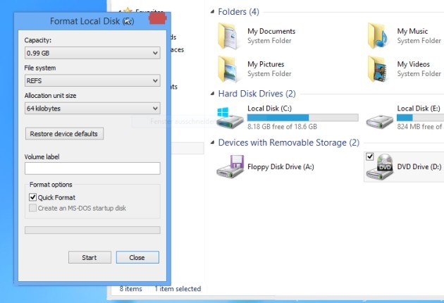 Windows 8.1 supporta il file system ReFS per le unità di archiviazione.