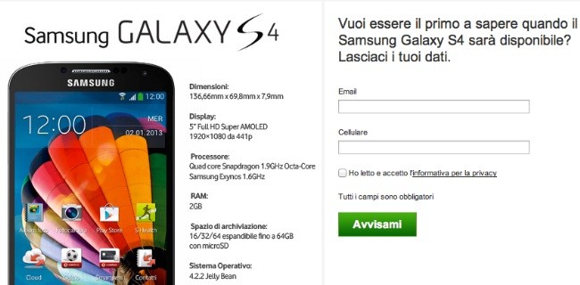 Vodafone: Galaxy S4 con Exynos e con Qualcomm? (update)
