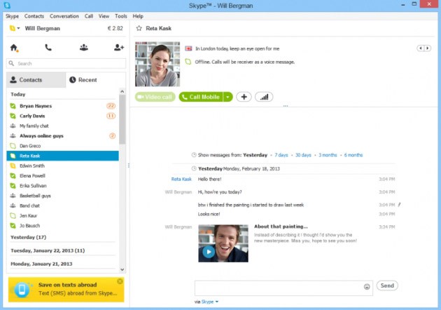 Un clip video inserito all'interno di un messaggio Skype.