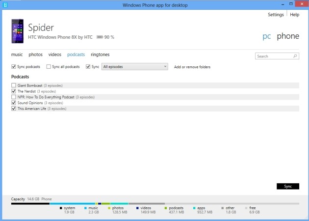 La nuova versione dell'app che permette la sincronizzazione dei contenuti tra smartphone Windows Phone 8 e PC.
