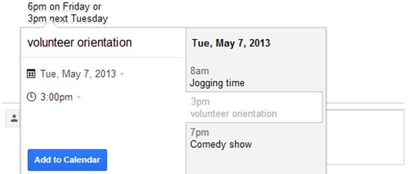 La schermata che permette di inserire appuntamenti nel calendario direttamente dalla casella di posta Gmail