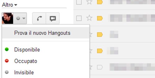 L'opzione di Gmail che consiglia il passaggio a Google Hangouts