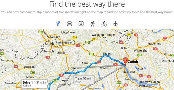 La nuova versione di Google Maps consentirà di mettere a confronto i tempi di percorrenza di mezzi differenti