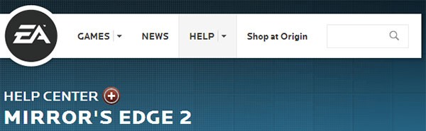 Mirror's Edge 2 compare sul sito ufficiale di Electronic Arts, con una pagina vuota nella sezione Help Center