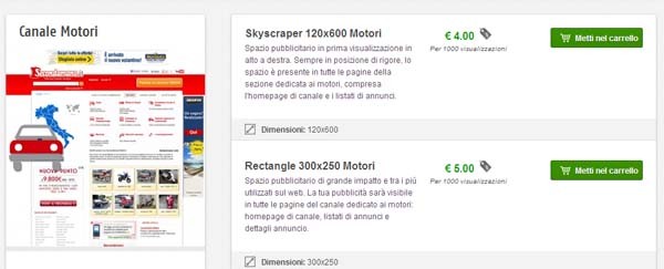 Un esempio della vendita diretta di spazi organizzata da Dotadv: in questo caso, il publisher è Secondamano.