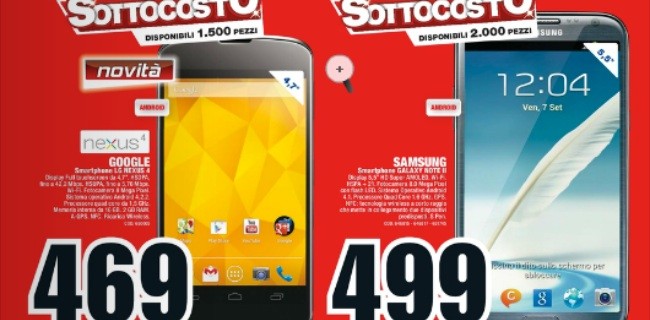 Sottocosto Mediaworld: Nexus 4 a 469 euro