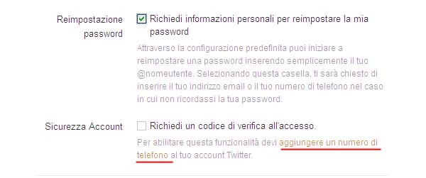 La doppia autenticazione su Twitter è opzionabile dal menù Impostazioni.