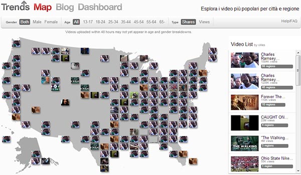 L'interfaccia di YouTube Trends Map