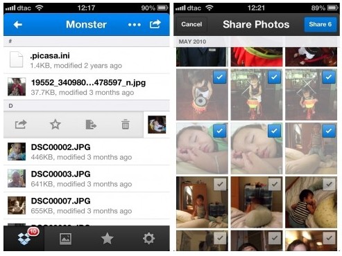 Dropbox 2.3 per iOS permette di usare le gesture per eseguire le operazioni sui file. Aggiunto anche lo sharing multiplo delle immagini.