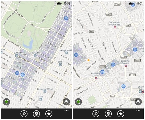 Le icone di colore blu indicano gli edifici per i quali è disponibile una mappa degli interni.