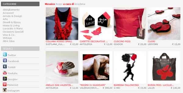 La vetrina di Ulaola, un e-shop ottimamente realizzato: condivisione su tutti i social, categorie, filtri per le preferenze.