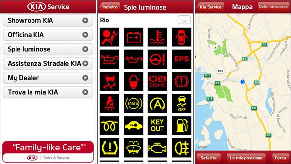L'applicazione Kia Service, disponibile su Android e iOS, permette di trovare concessionarie e officine autorizzate su smartphone e tablet