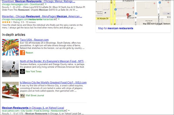 Il box "In-depth articles" avvistato nelle SERP di Google (Search Engine Land)