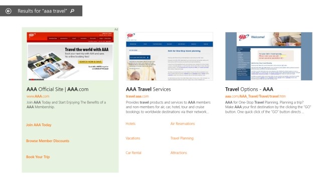 I risultati "sponsorizzati" visualizzati all'interno di Windows 8.1