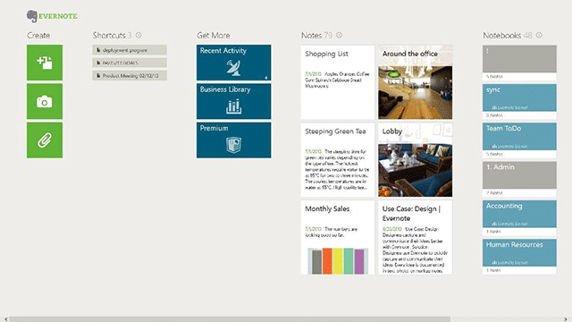 La nuova hub page di Evernote Touch per Windows 8.
