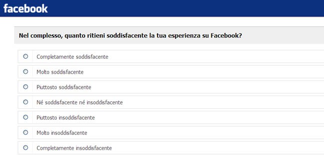Sondaggio di Facebook agli utenti