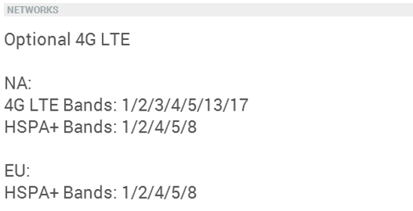 Nexus 7 e le reti supportate