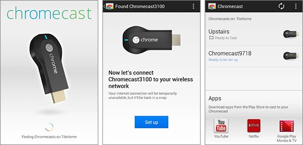 Screenshot per l'applicazione ufficiale Android di Chromecast