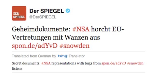 Twitter col traduttore, fornito da Bing