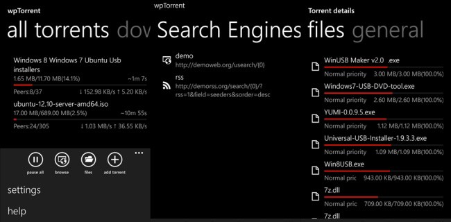 wpTorrent, file sharing su Windows Phone 8