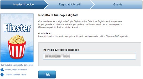 01 - Aprire l'homepage di Flixster e riscattare il codice