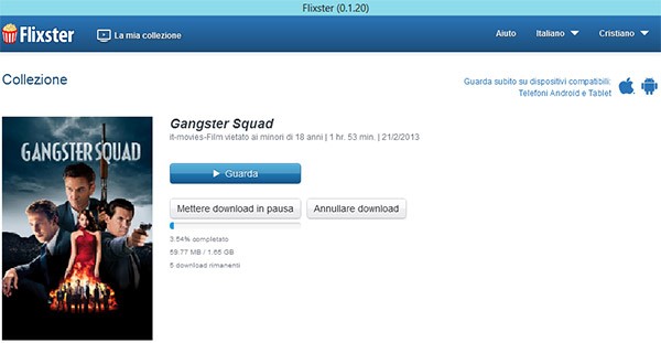 Una barra mostra la percentuale di avanzamento del download