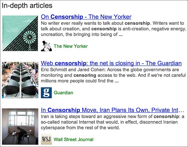 La sezione "In-depth articles" lanciata da Google nelle SERP del proprio motore di ricerca