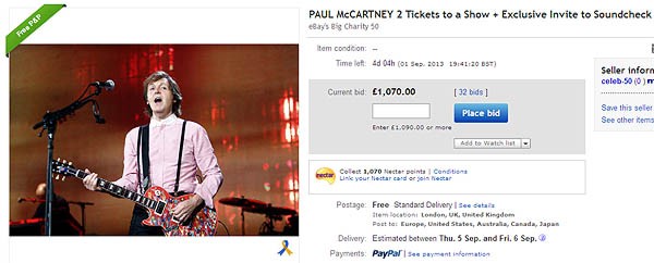 L'inserzione di Paul McCartney: l'ex beatles mette in palio una edizione deluxe degli album degli Whings, due biglietti per un suo concerto e un incontro dietro le quinte durante il sound check. L'offerta vincitrice verrà devoluta a un ospedale.