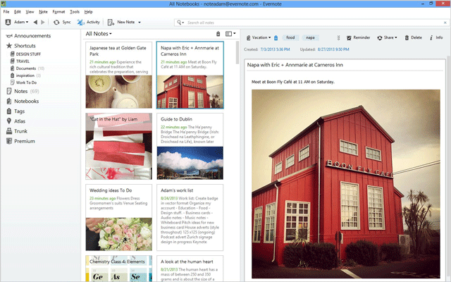 La nuova interfaccia di Evernote 5 per Windows.