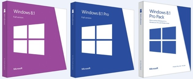 Le confezioni retail delle edizioni di Windows 8.1.