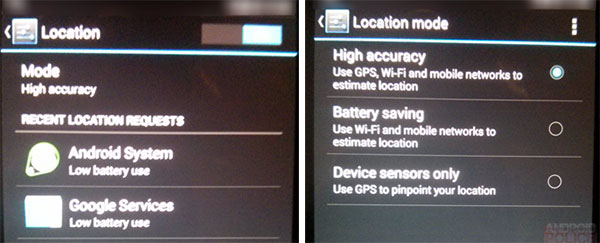 Cambiamenti per la schermata "Accesso alla posizione" in Android 4.4 KitKat