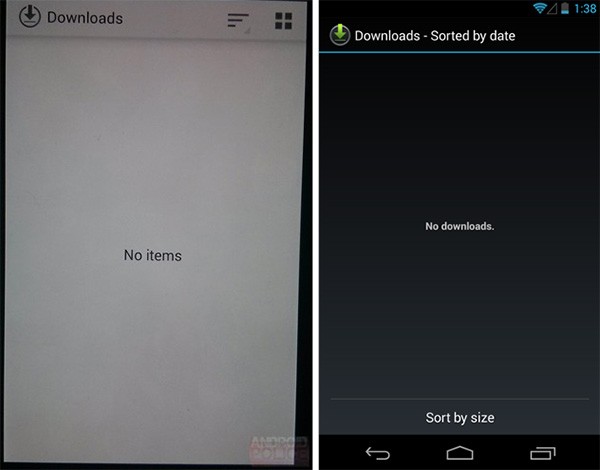La schermata Download su Android 4.4 KitKat (a sinistra) e su Android 4.3 Jelly Bean (a destra)