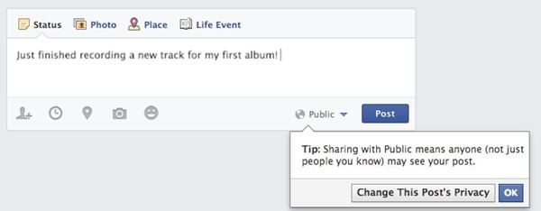 L'avviso del sito quando un minore cambia la platea del post da ristretto a pubblico: il sistema prevede due avvisi, per essere certi che il minore sappia quello che fa.